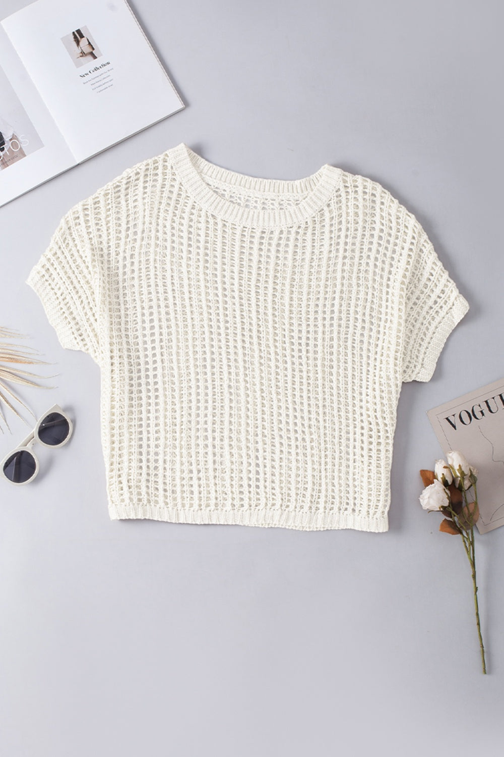Openwork Half Sleeve Knit Cover Up