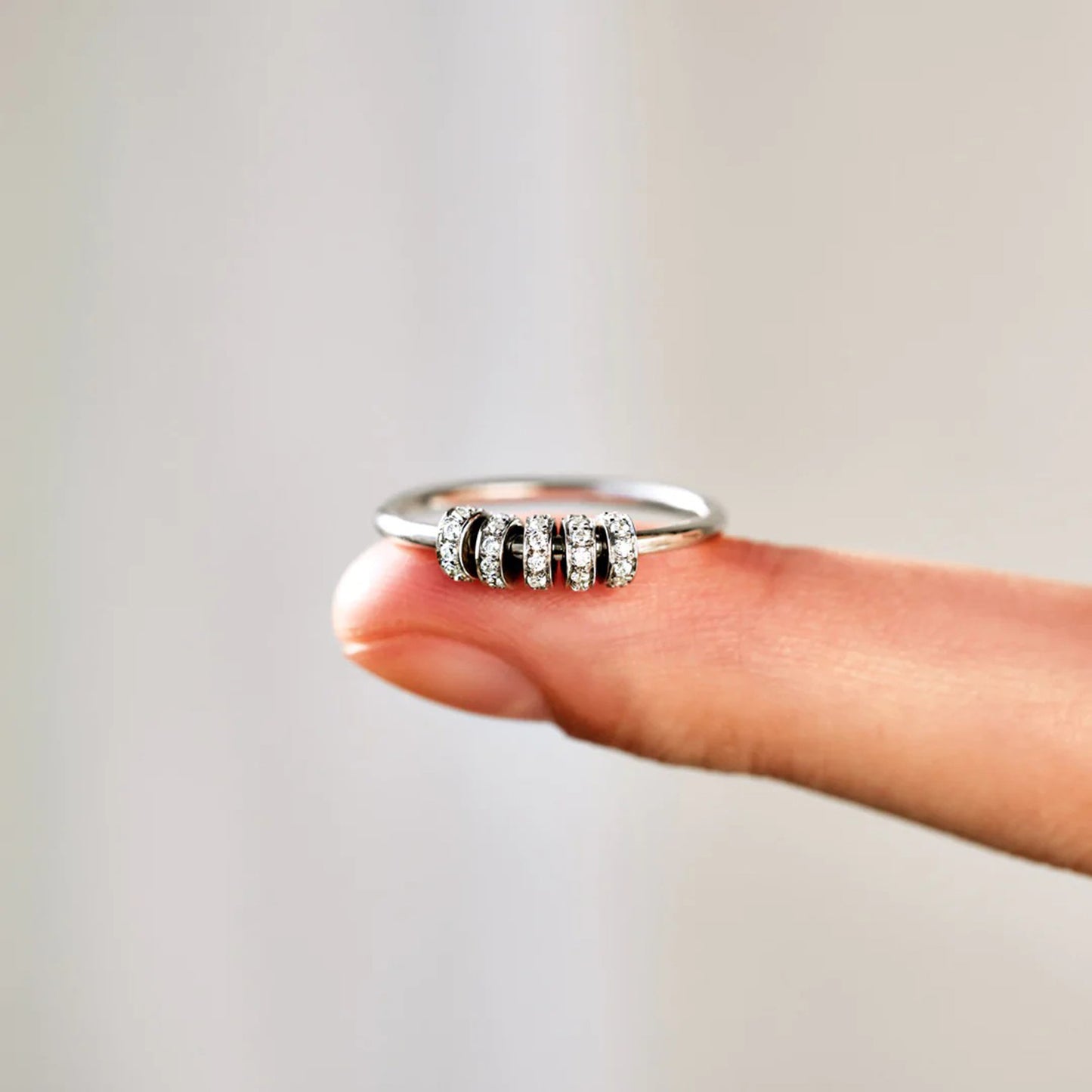 Inlaid Zircon 925 Sterling Silver Fidget Ring