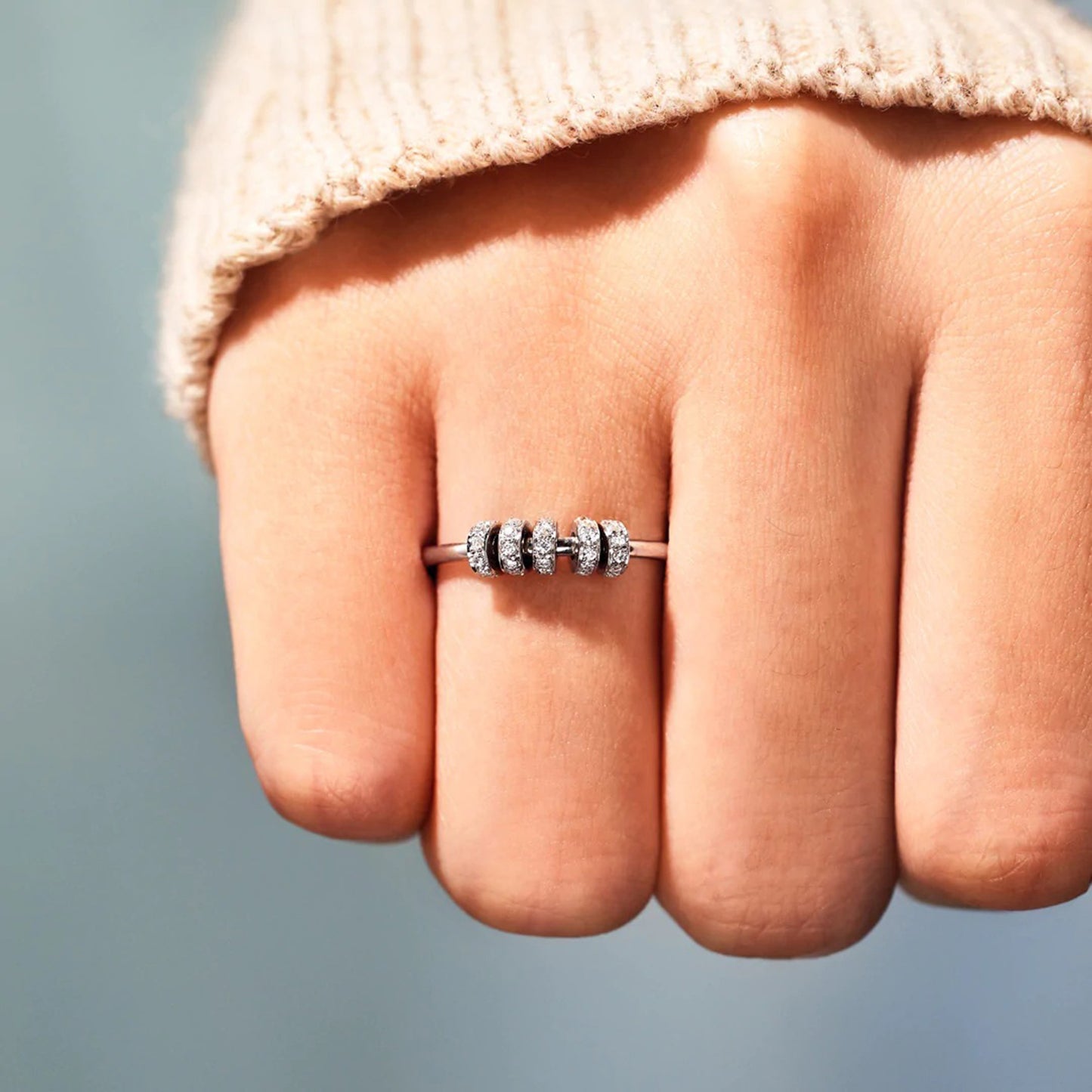 Inlaid Zircon 925 Sterling Silver Fidget Ring