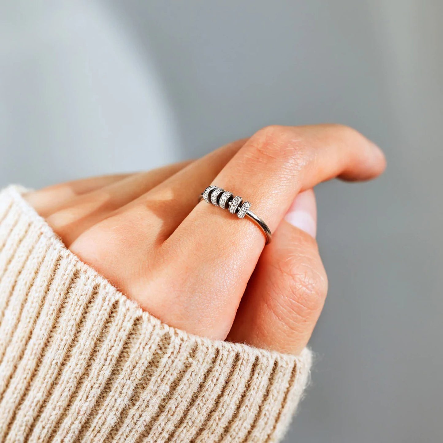 Inlaid Zircon 925 Sterling Silver Fidget Ring