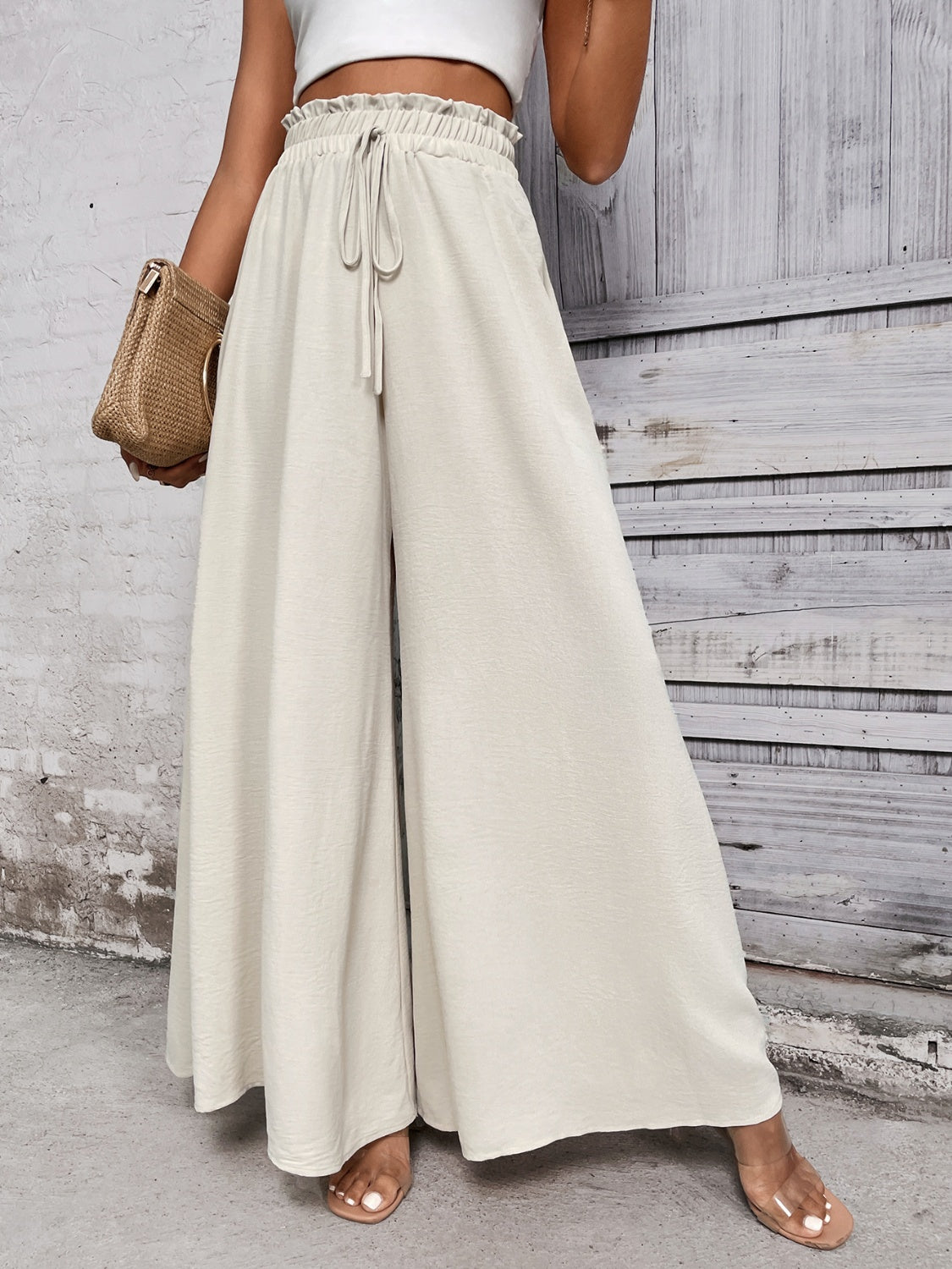 Honey Tied High-Waist Wide-Leg Pants