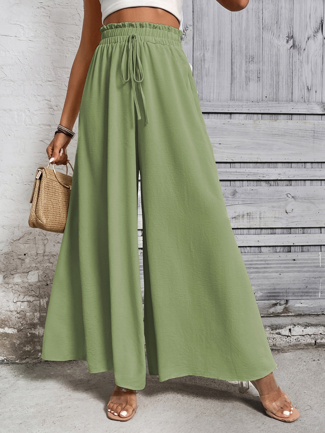 Honey Tied High-Waist Wide-Leg Pants