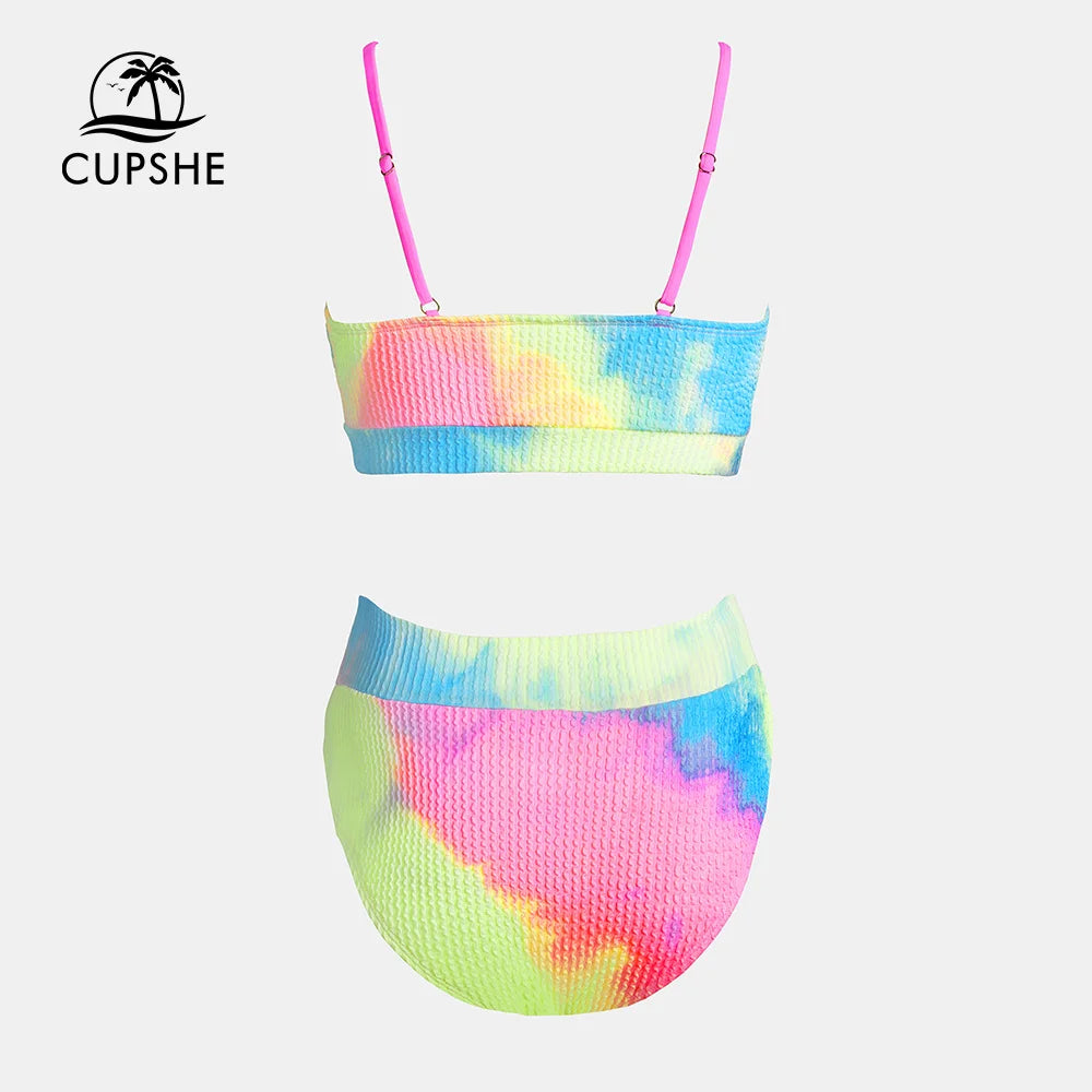 Textured Tie-Dye High Waist Bikini Set