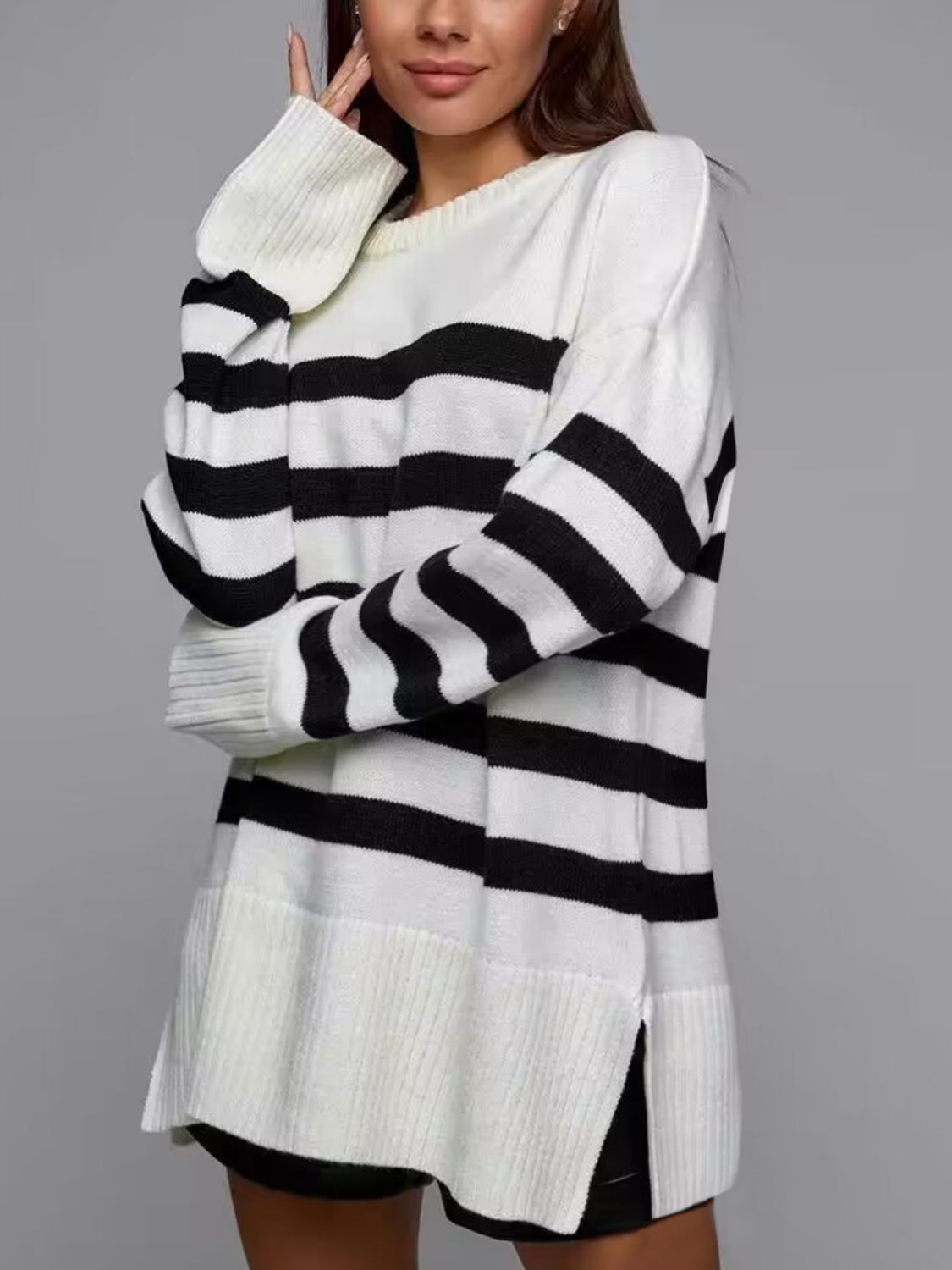 Oversized Striped Crew Neck Sweater