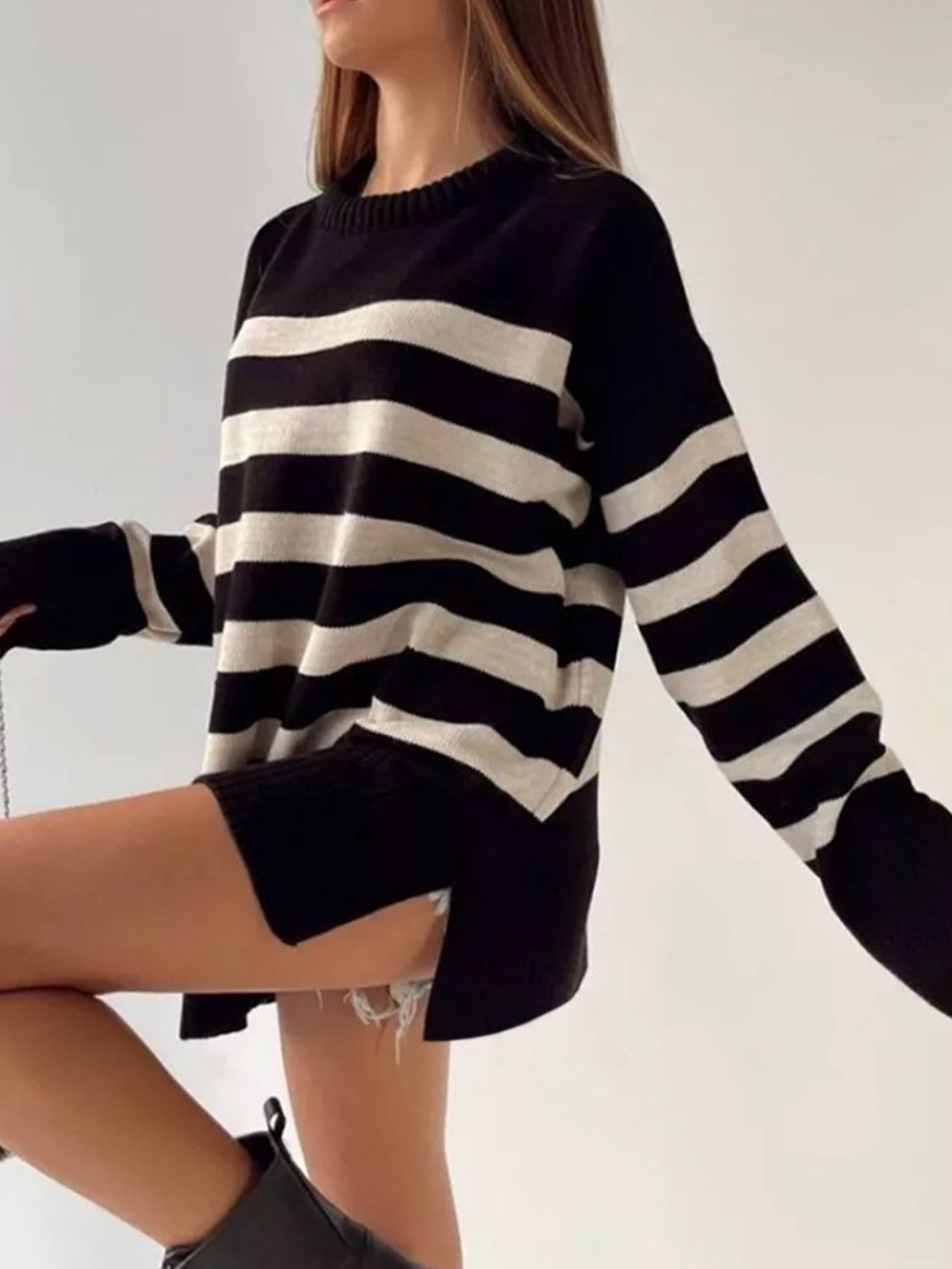 Oversized Striped Crew Neck Sweater