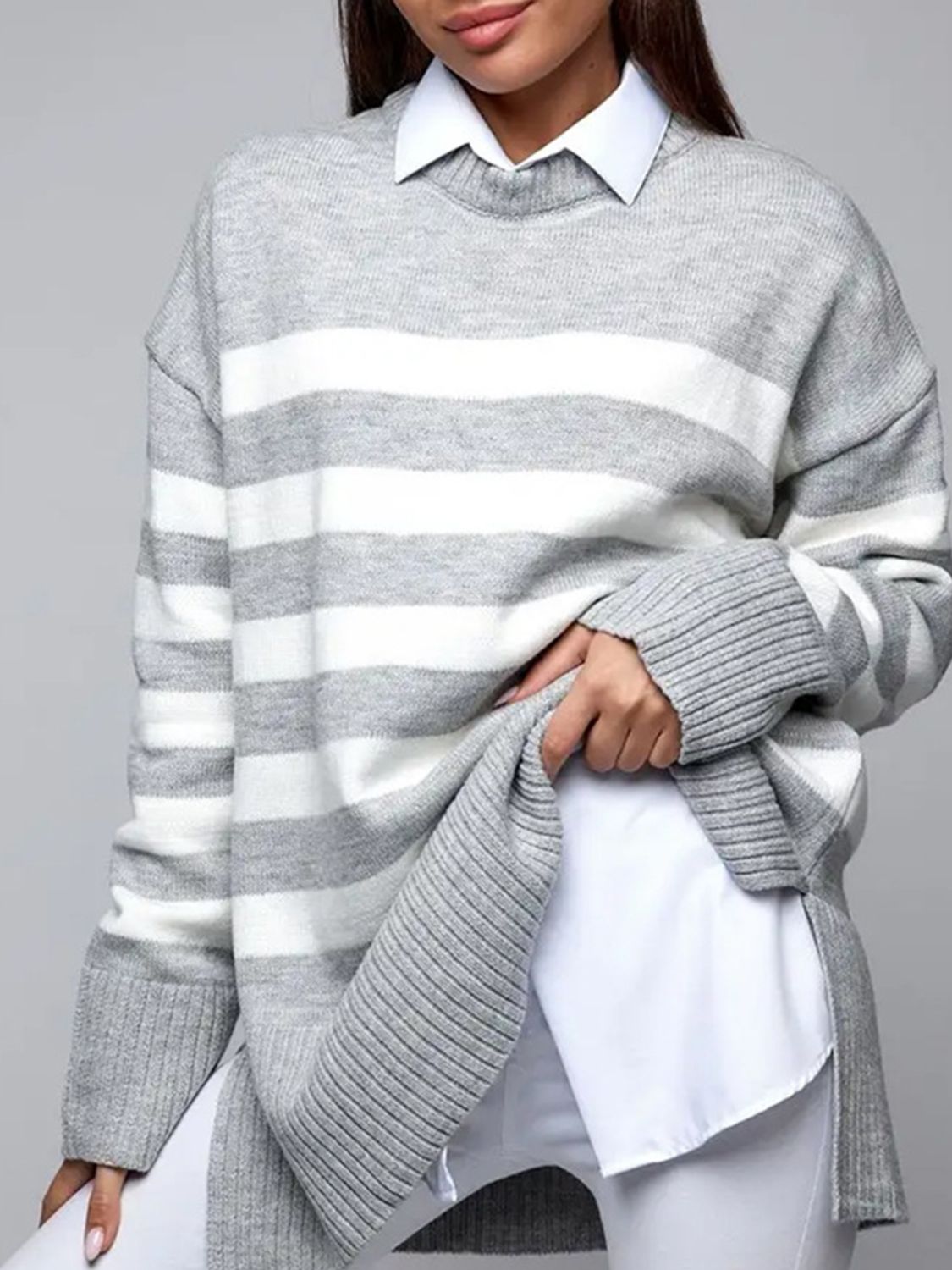 Oversized Striped Crew Neck Sweater