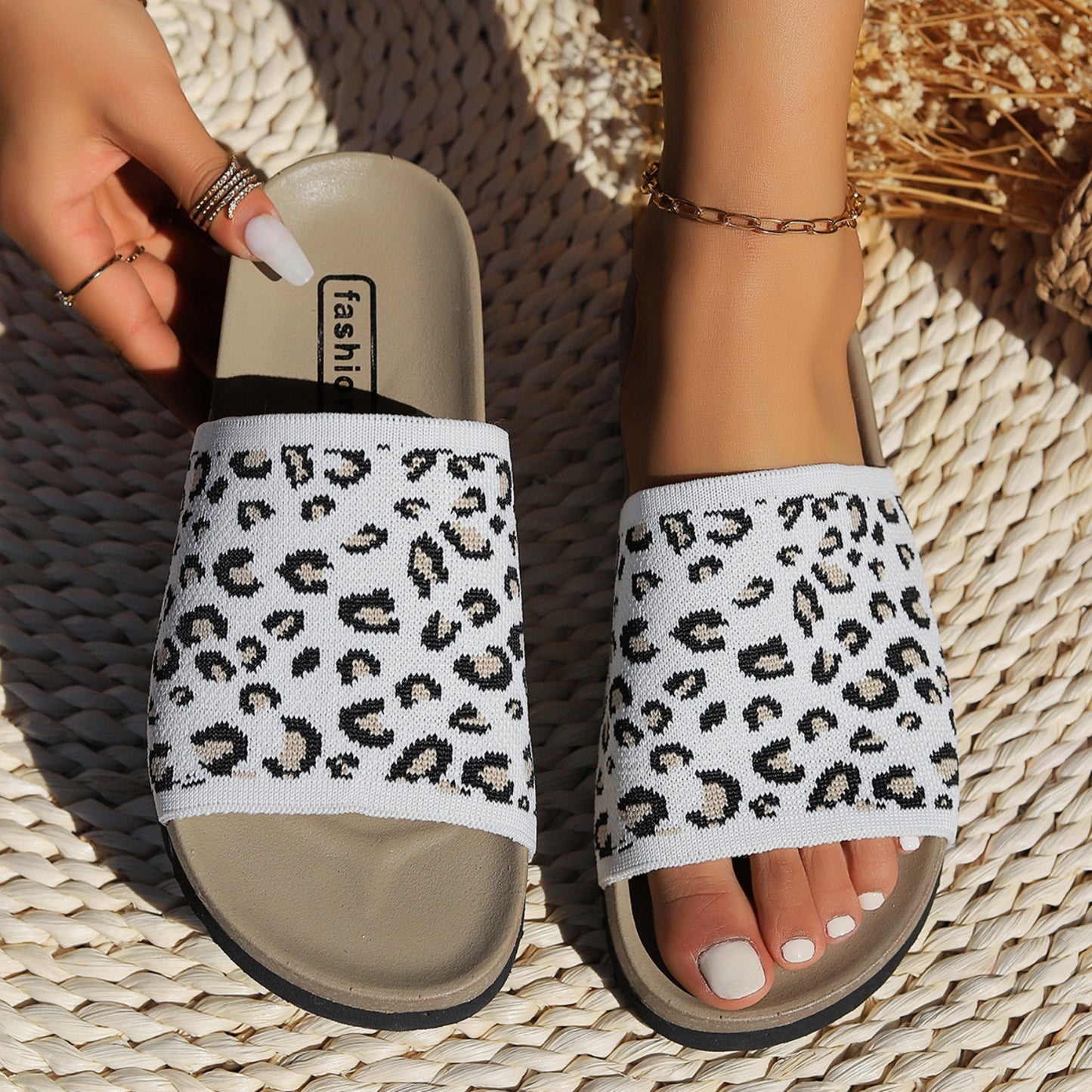 Leopard Open Toe Slides