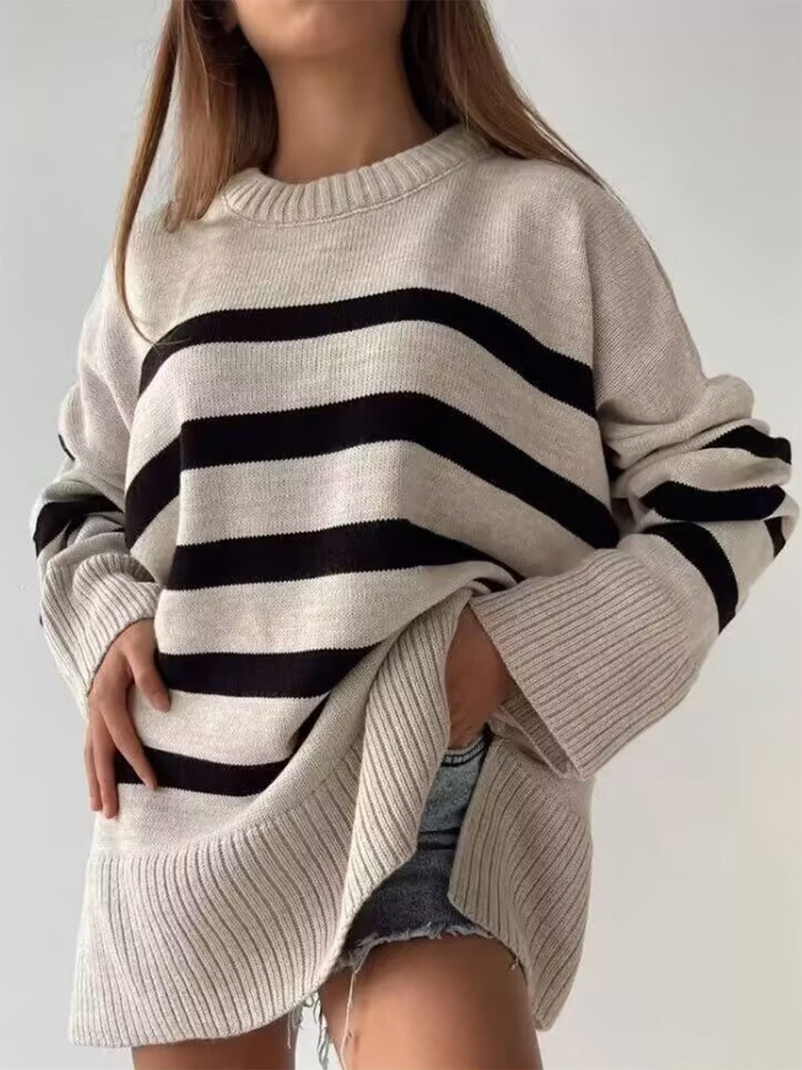 Oversized Striped Crew Neck Sweater