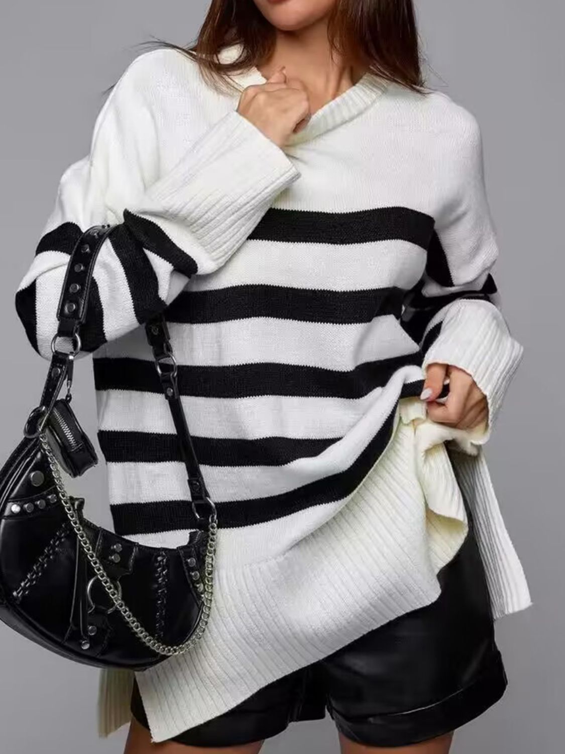 Oversized Striped Crew Neck Sweater