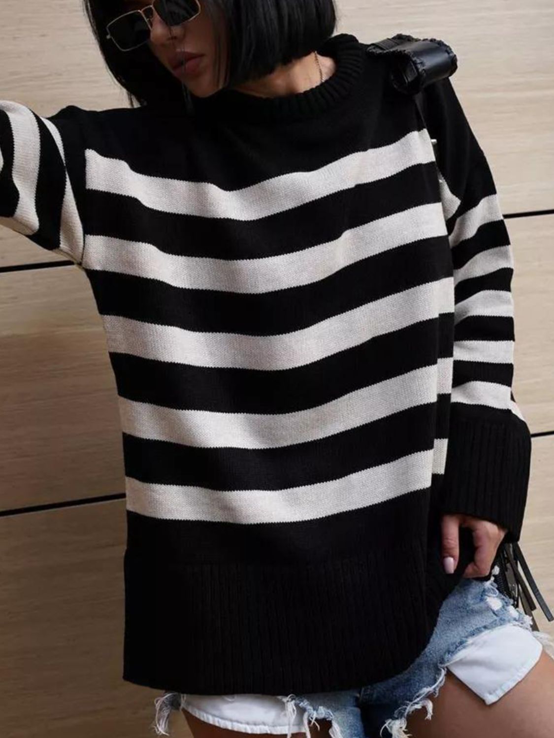 Oversized Striped Crew Neck Sweater