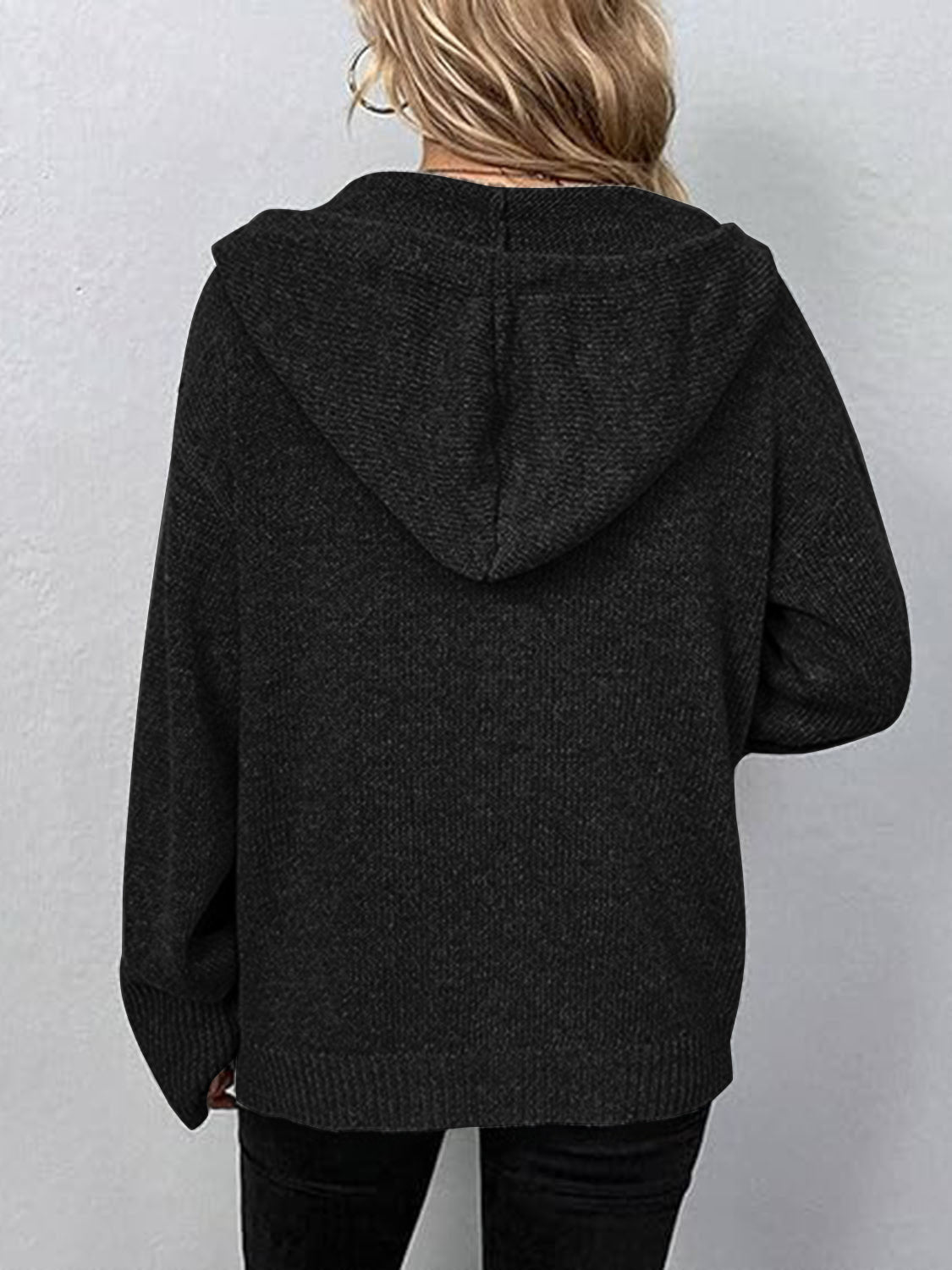 Button-Up Drawstring Hooded Cardigan