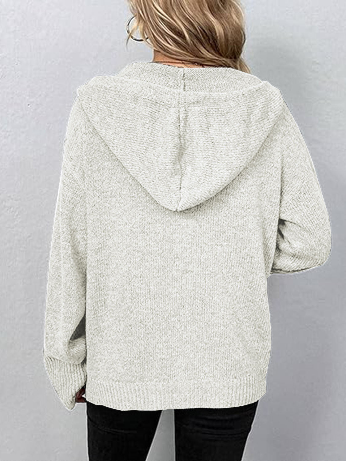 Button-Up Drawstring Hooded Cardigan