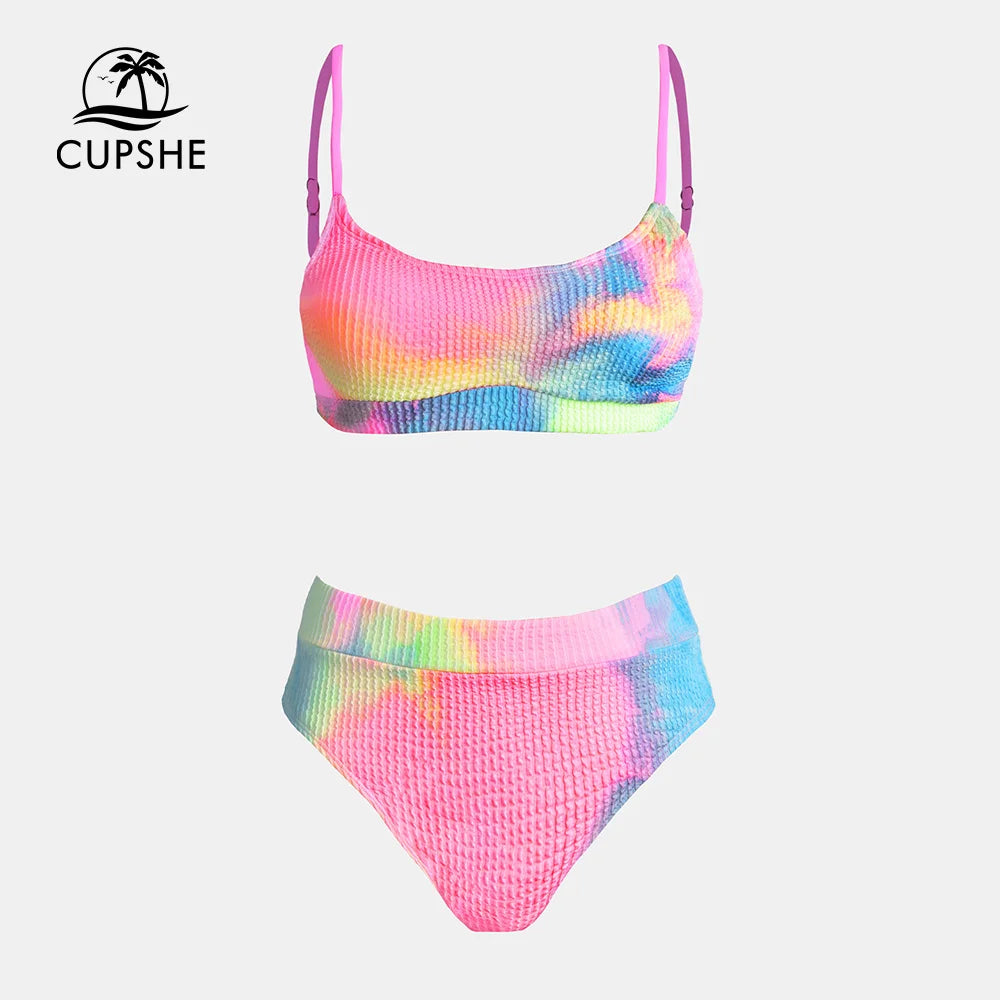 Textured Tie-Dye High Waist Bikini Set